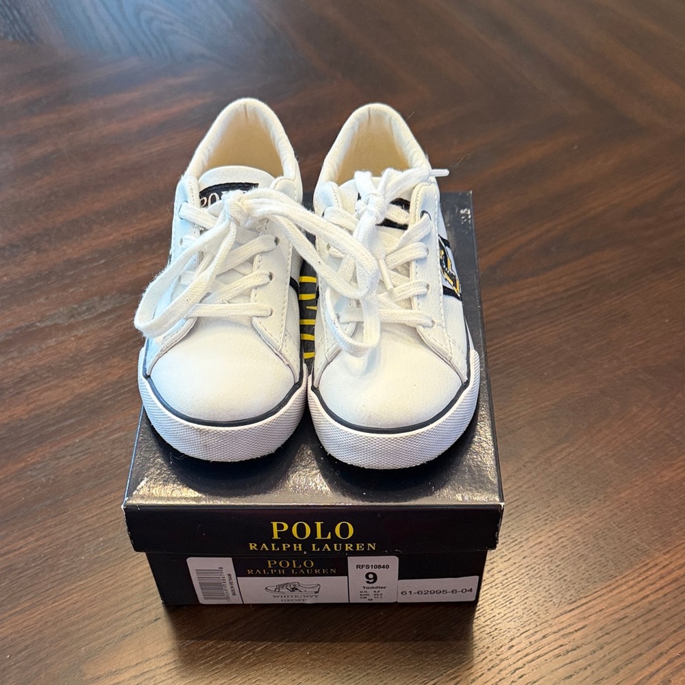 Polo by Ralph Lauren Kids White and Navy Blue Sneakers